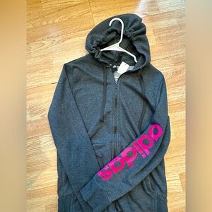 Adidas Womens Gray Hoodie with Pink Logo
Large